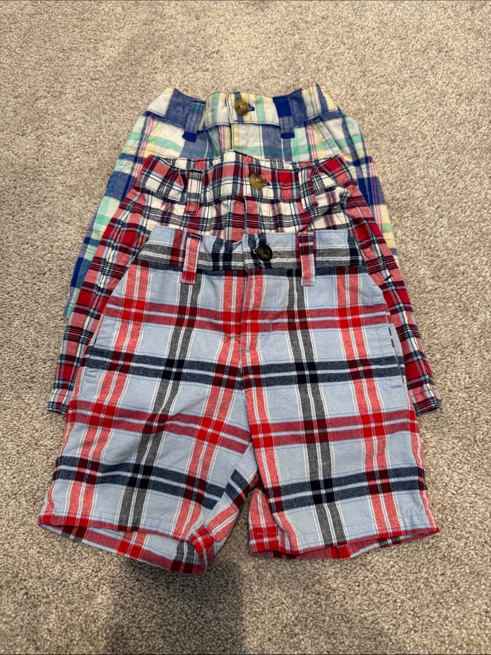Janie and Jack Plaid Cotton Shorts - Red, Blue, Green